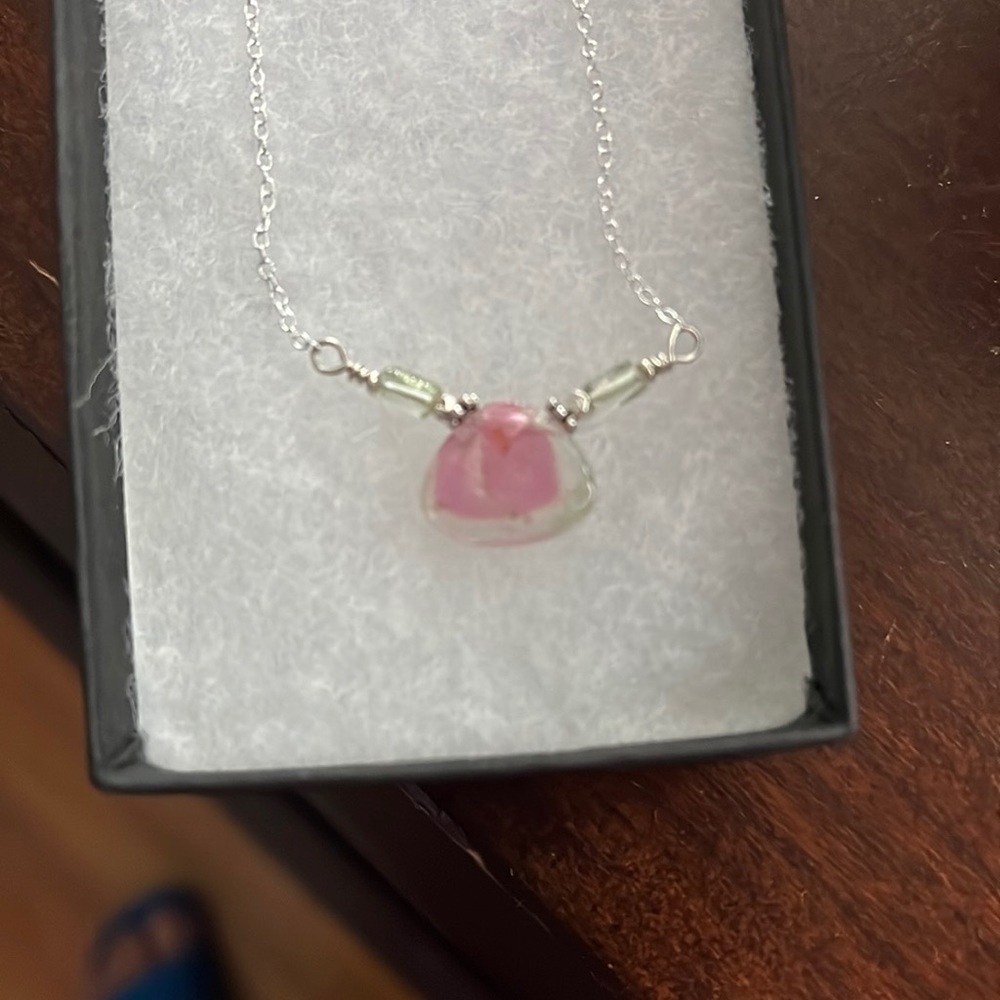 Tourmaline slice sterling silver necklace - brand new!